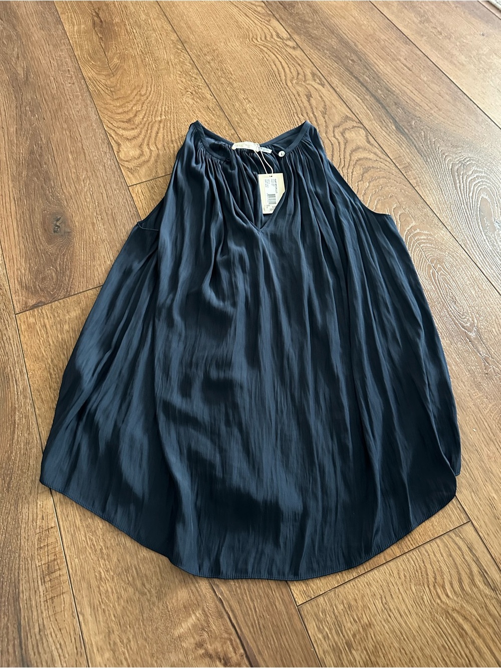 Ramy Brook Navy Pleated V-Neck Sleeveless Tank Top
